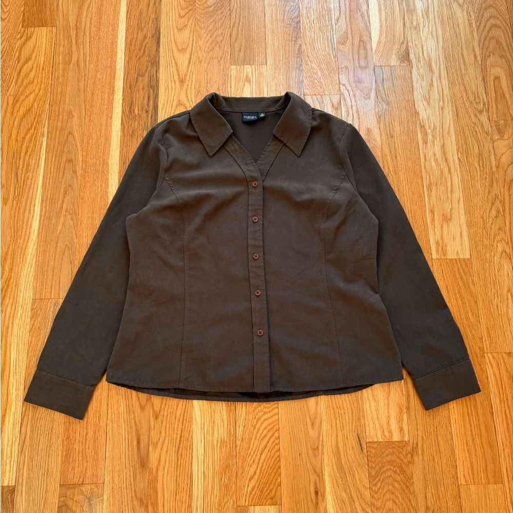 Sonoma Life+Style Vintage Y2K Button Up Collared Shirt Brown Preppy Women’s XL